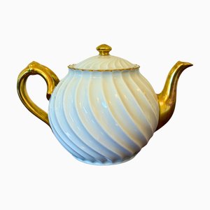 Teapot with Fluted Swirl Relief and Gilt Accents fom Haviland Limoges, France, 1950