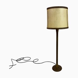 Leather-Wrapped Floor Lamp with Parchment Shade by Charlotte Wawer, 1950s