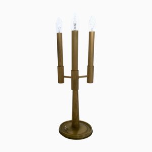 Vintage Brass Three-Arm Table Lamp with Candelabra Design, Italy, 1950s