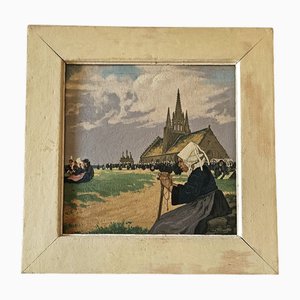 Jacquier Marcel, Scene of Forgiveness in Brittany, 1920s, Oil on Panel, Framed