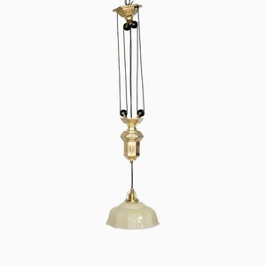 Art Nouveau Pull Down Brass Pendant Light, 1890s