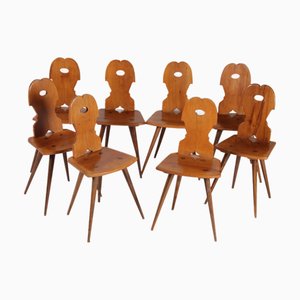 Antique Walnut Plank Chairs, 1900, Set of 8