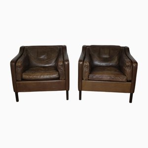 Leather Armchairs attributed to Borge Mogensen, 1970, Set of 2