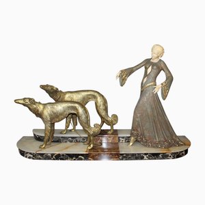 Georges Gori, Woman with Greyhounds, 1925, Faux Chryséléphantine