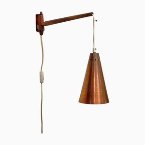 Lámpara de pared sueca de teca y cobre de Hans-Agne Jakobsson para Hans-Agne Jakobsson Ab Markaryd, años 60
