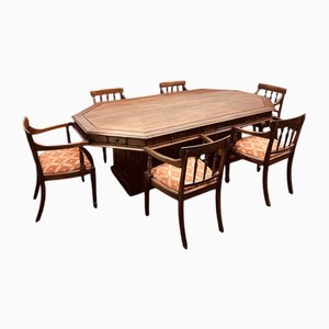 English Meeting Table with Chairs, Set of 7