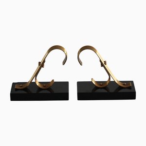 Art Deco Gold Bookends in Black Marble, 1970s, Set of 2