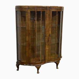 English Walnut Display Cabinet, 1950s