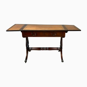 Antique Leather Topped Mahogany Table, 1890s
