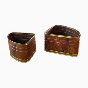 Fioriere Quarter Moon in rame e ottone di Company Celato Rito, anni '70, set di 2