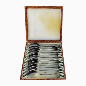 Art Nouveau Dessert Spoons in Silver-Plated Metal from J.H., 1890s, Set of 12