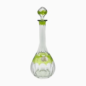 Mid-Century Modern Hand-Blown Green Cut-to-Clear Crystal Osram Decanter with Stopper from Val St. Lambert, 1950s