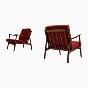 Mid-Century Italian Red Lounge Chairs, 1960s, Set of 2