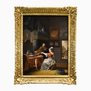 Suiveur de Gabriel Metsu, joueur de luth, 1720, huile sur toile, encadré