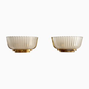 Applique Art Déco in vetro di Murano e ottone di Archimede Seguso, anni '40, set di 2