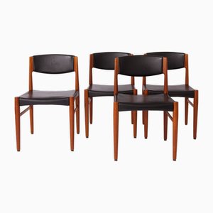 Mid-Century Modern Teak Dining Chairs with Black Leather Seats by Grete Jalk for Glostrup, Denmark, 1960s, Set of 4