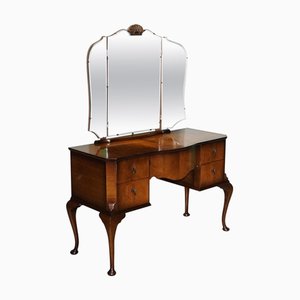 Vintage Queen Anne Style Legs Dressing Table with Large Mirror