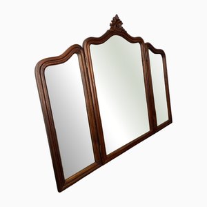 Antique French Rocaille Triple Panel Wall Mirror in Oak