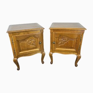 Vintage French Oak Bedside Tables, Set of 2