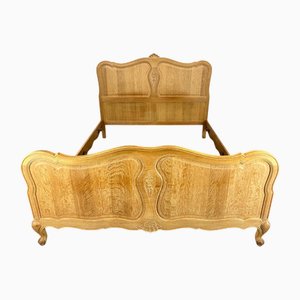Vintage French Louis XVI Style Double Carved Bed Frame in Oak