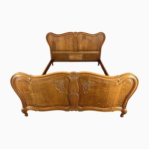 Vintage French Louis XVI Style Double Carved Bed in Oak