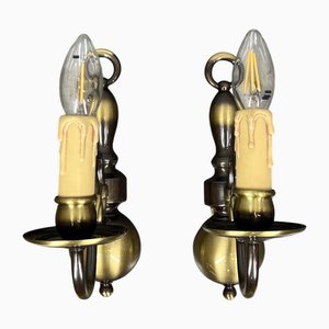 Vintage French Candle Style Sconces in Brass, Set of 2
