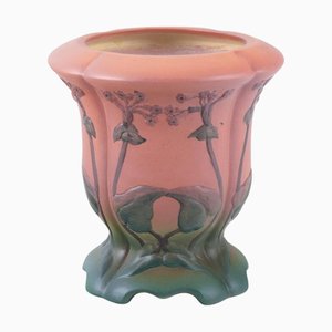 Vaso in ceramica con smalto arancione e verde di Axel Salto, Danimarca, anni '20