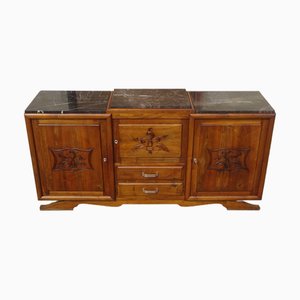 Großes Sideboard aus Nussholz & schwarzem Marmor, 1950er