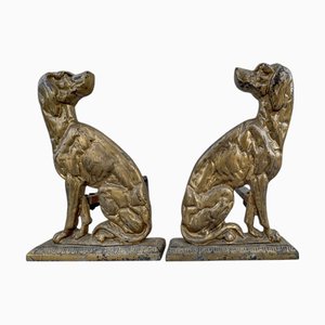 Bronze Dogs Fireplace Andirons, 1930s, Set of 2