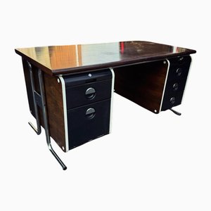 Escritorio de ejecutivo Bauhaus de chapa de palisandro y cromo tubular, años 70