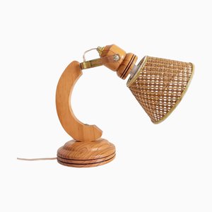 Lampe de Lecture Scandinave en Bois et Rotin dans le style de Solbackens Svarveri, 1970s