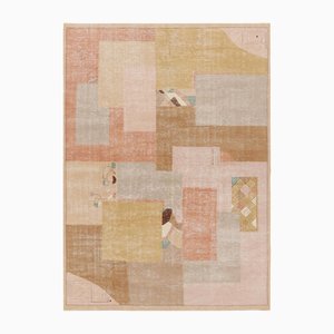 Vintage Teppich in Rosa und Beige-Braun mit geometrischen Mustern von Zeki Müren