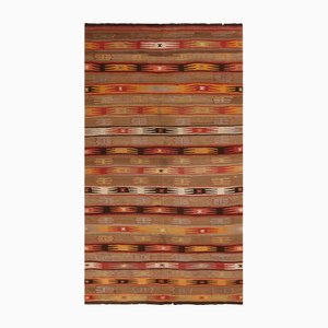 Geometrischer Vintage Kelim Teppich aus Wolle in Beige-Braun und Gelb mit mehrfarbigen Akzenten