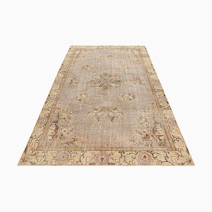 Vintage Turkish Rug in Beige-Brown with Medallion and Florals