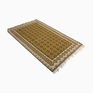 Geometrischer Vintage Sarkoy Kelim Teppich in Beige-Braun & Grün