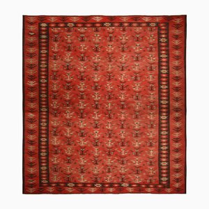 Mid-Century Pirot Kelim Wollteppich in Lachs, Rot und Beige-Braun