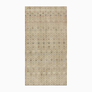 Beigefarbener Vintage Teppich mit Gitter- und Blumenmuster, 1960er