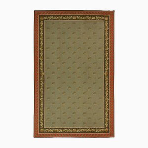 Arraiolos Needlepoint Teppich in Olivgrün mit Blumenmuster, 1920er