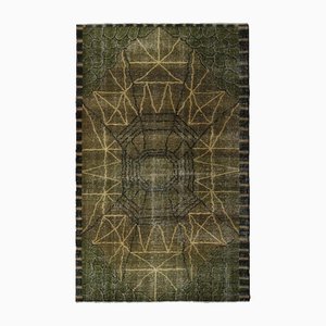 Vintage Art Deco Teppich mit grünem und schwarzem Muster von Zeki Muren