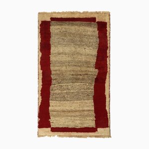 Beige-brauner Vintage Gabbeh Open Field Läufer mit rotem Rand, 1950er