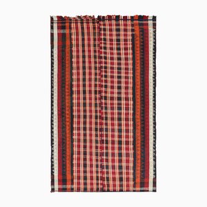 Vintage Kelim in Rot mit Karierten Mehrfarbigen Streifen, 1950er