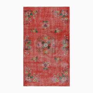 Vintage Rug in Red with Floral Patterns by Zeki Müren, 1960s
