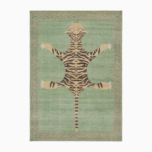 Tappeto Distressed Tiger in verde con pitture beige e nere