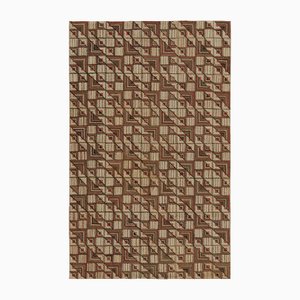 Hooked Rug with Beige-Brown Geometric Patterns