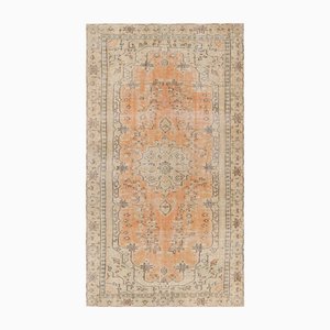 Türkischer Vintage Teppich in Orange mit Beige Medaillon
