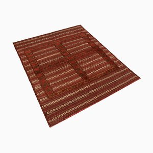 Antiker geometrischer Kelim-Teppich aus Wolle in Rot und Braun