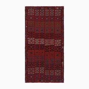 Geometrischer Vintage Verneh Kelim Läufer aus roter Wolle