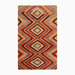 Mid-Century Afyon Kelim Diamond Teppich aus Wolle in Orange, Schwarz & Blau, 1950er