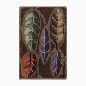Vintage Swedish Rya Rug with Bold Scandinavian Leaf Florals