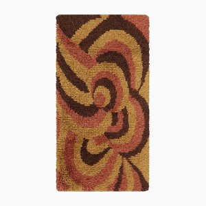 Vintage Swedish Rya Rug with Golden, Brown and Red Swirls